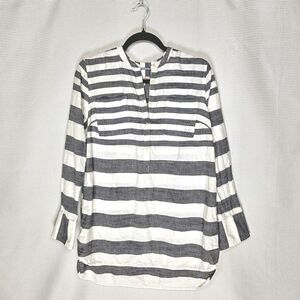 Merona Tunic Women’s L Shirt 100% Cotton Blue White Striped Nautical Coastal